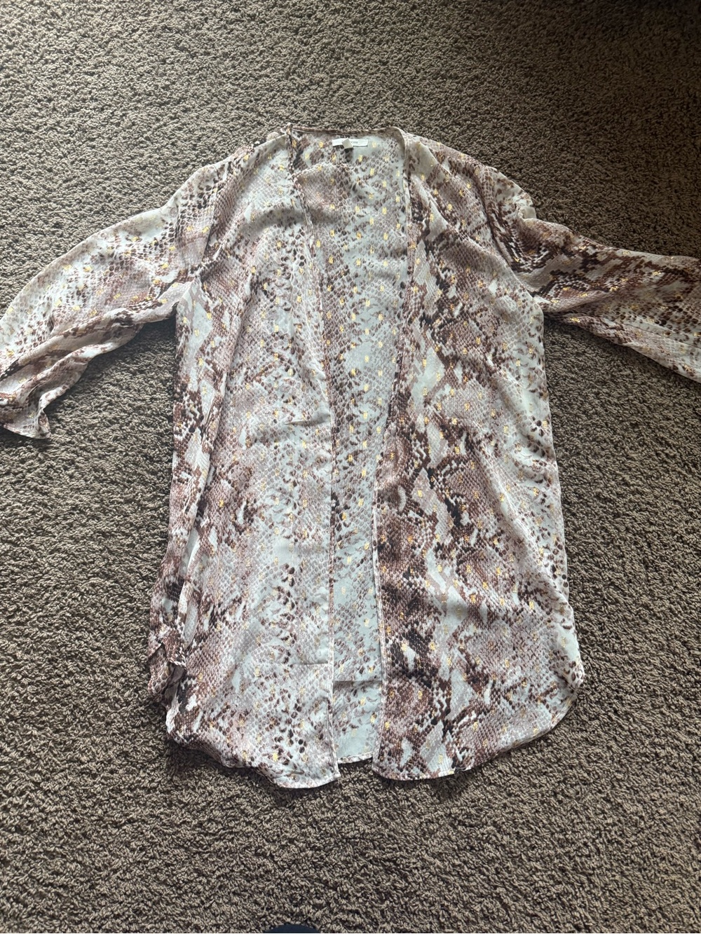 Maurices Sheer Snake-Print Kimono in Cream and Brown with Gold Accents